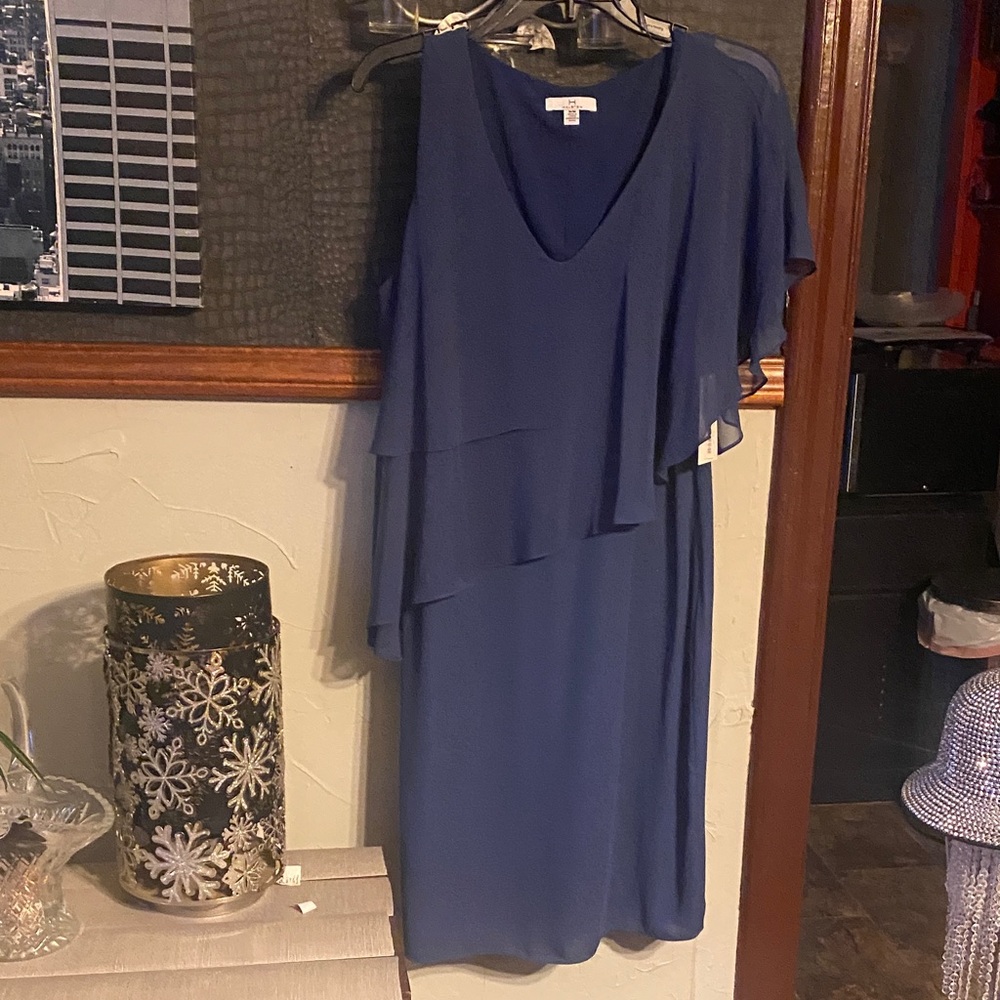 Halston Heritage Asymmetrical Layered Navy Dress